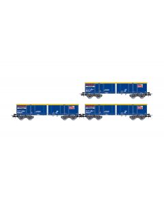 SNCF 3 offene Güterwagen Eamnos, NACCO, blau,Ep. VI