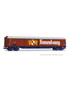 SNCF 4-achsiger Schiebewandwagen Typ Habis Kronenbourg, chassis blau, Ep. IV