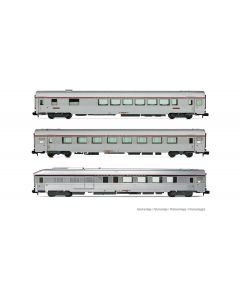 SNCF TEE Wagen-Set Mistral, Nice - Paris, 1x Vru + 1x Arux + 1x AD4tux, silber, Ep. IV