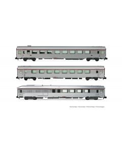 SNCF TEE Wagen-Set Mistral, Nice - Paris, 1x Arux + 1x A8u + 1x AD4tux, Silber, Ep. IV