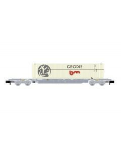 SNCF/Novatrans 4-achsiger 60' Containertragwagen Sgss grau mit grau 45' Container GEODIs Ep.V