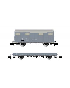 FS 2-teiliges Set Dienstwagen, VGhs geschl.Wagen + Vkkkm Flachwagen beladen mit Schotter, Ep. V