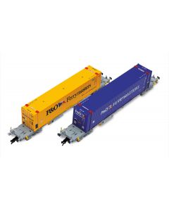 2-teiliges  Set 4-achsiger Containertragwagen, 2x 45'-Container P&amp;O Ferrymasters, blau und gelb, Ep.