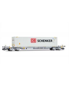 4-achsiger Containertragwagen, grau, mit weissem 45'-Container DB Schenker, Ep. VI