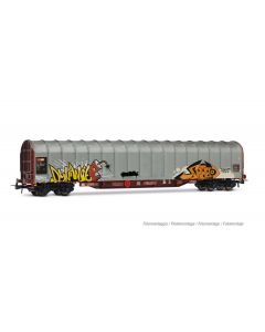 SBB 4-achsiger Schiebeplanenwagen Rils, grau mit Graffiti, Ep. V