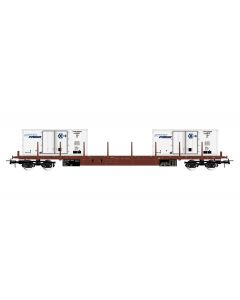 FS Flachwagen Typ Rgs, braun , mit 2 Kühlcontainer 20' Interfrigo, Ep. IV