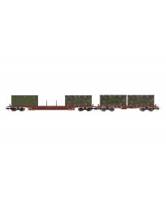 FS 2-teiliges Set Rungenwagen Rgs + Rgmms, braun, mit Armeecontainer, Ep. IV-V