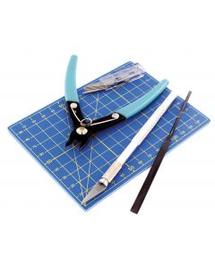 Plastic Modelling Tool set: includes cutting pliers, cutter no. 1 and blades, cutting surface and fi