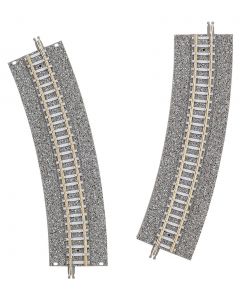 2 Gleise, gebogen, mit breiter Schotterbet., 22,5deg., r 354 mm