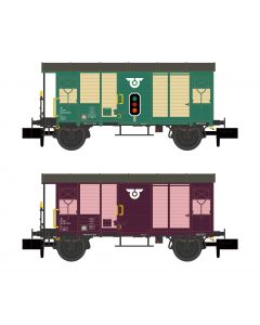 RM 2 gedeckte Güterwagen, grün und violett, Ep. V