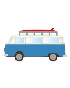 VW T2 Bus mit Surfbrett, blau/weiss