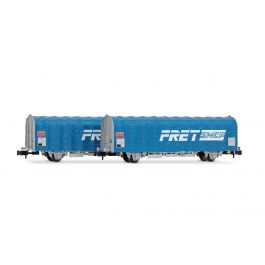 2 wagons ex-US plat à rebords bas + chargement Sncf, Ep V - ARNOLD